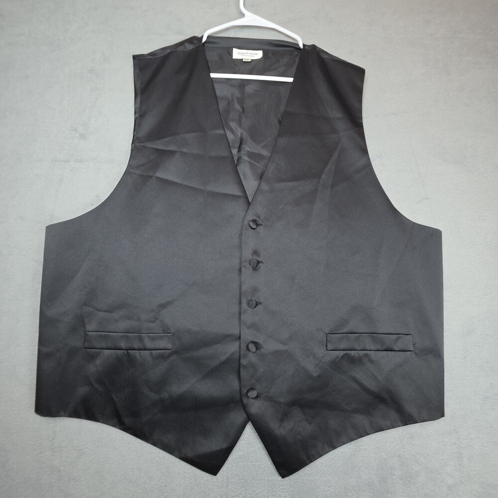 Vittorio Farina Tuxedo Vest 2XL Black Formal Satin Buttons Prom Wedding